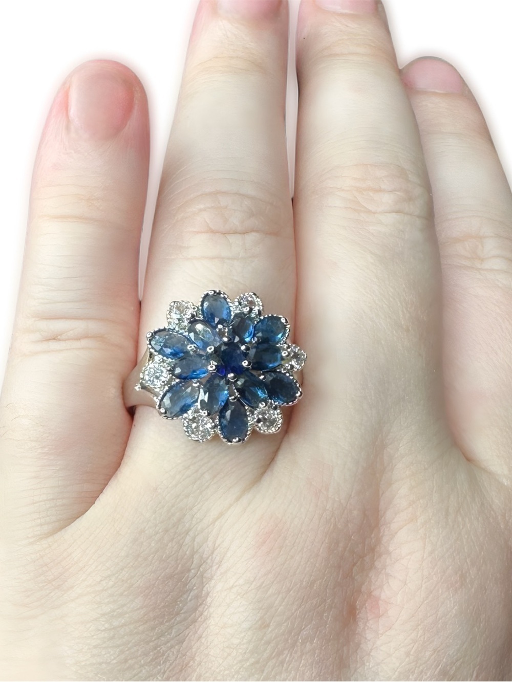 Blue Floral Cluster Crystal Ring